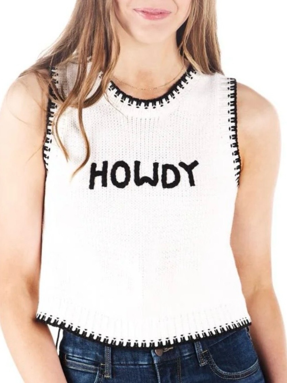 Howdy Sweater Vest Womens Knit Western Cowgirl Sleeveless Pullover Size Small